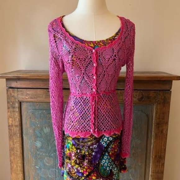 Vintage Betsey Johnson Crocheted Cardigan - Picture 1 of 8